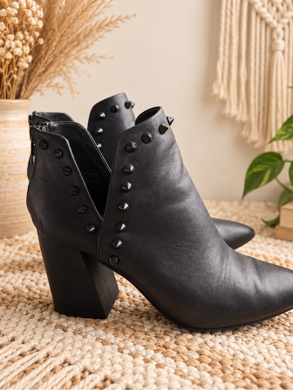 Black Studded V-Cut Ankle Boots - Steve Madden